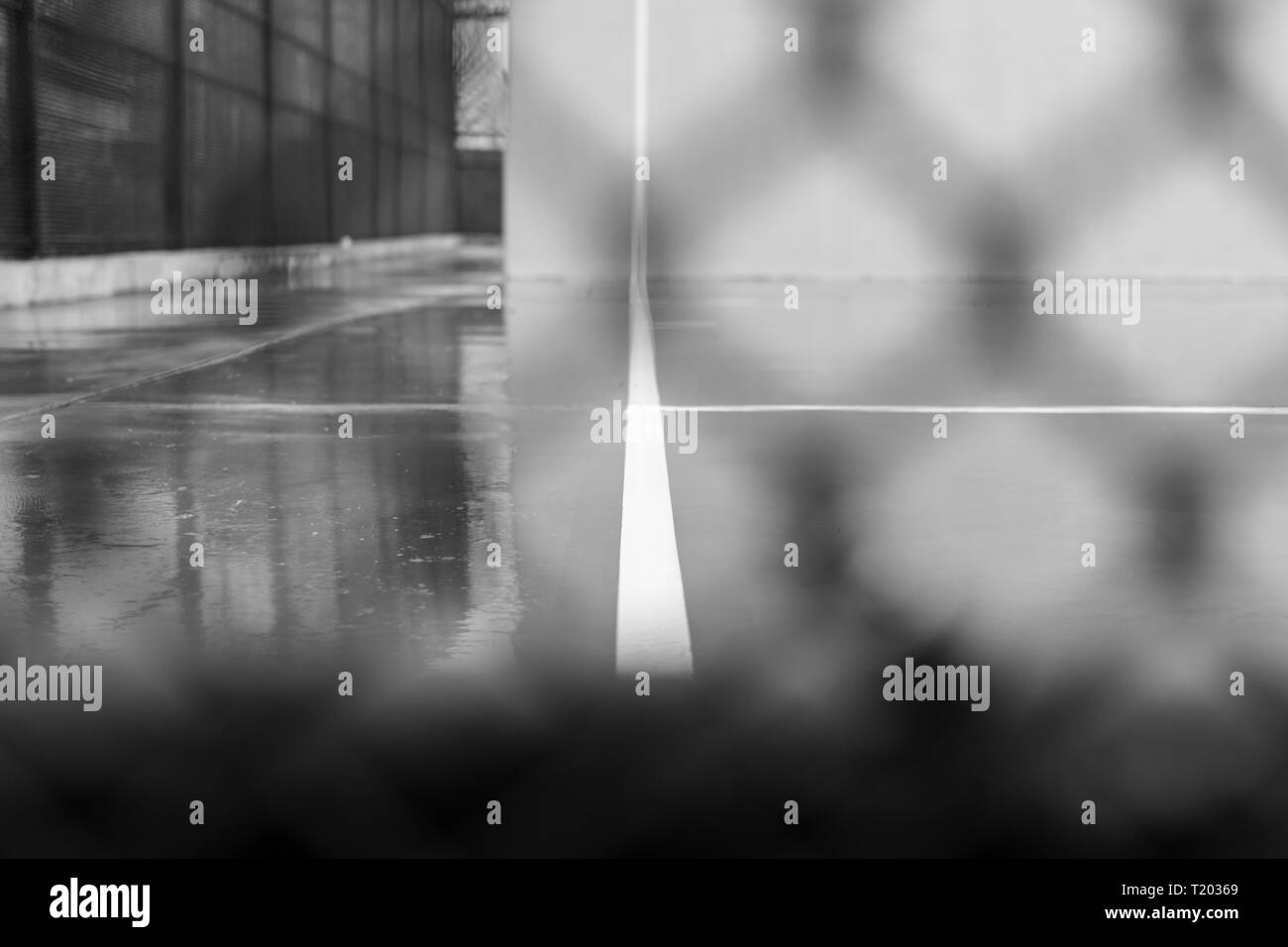 Ball court on a rainy day in New York City's Williamsburg neighborhood