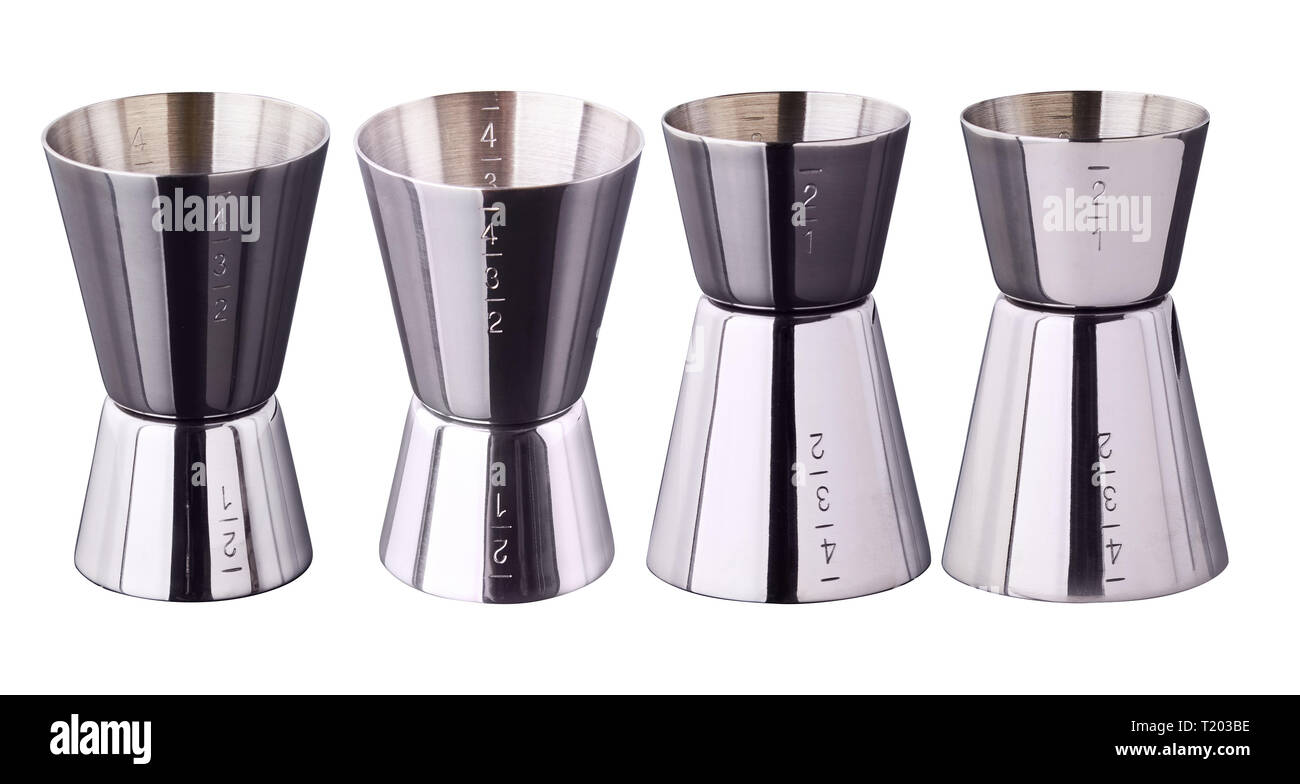 Bartender shiny stainless steel jigger isolated on white background