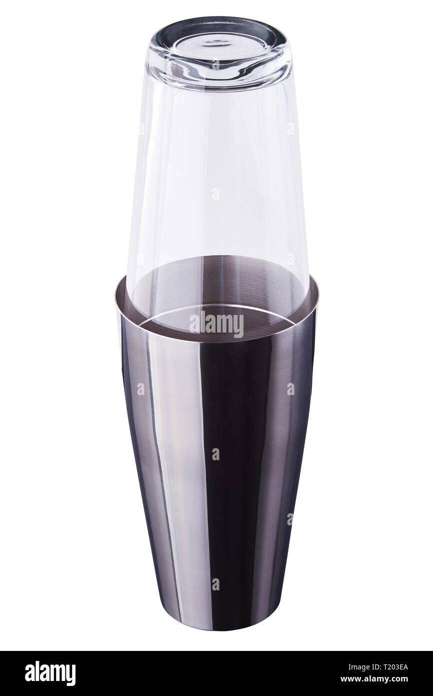 Coffee cocktail frappe metal ang glass shaker isolated on white