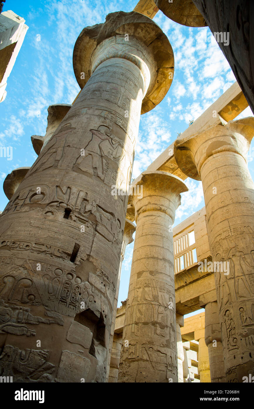 Ägypten, Luxor, Karnak-Tempel, Säulen des Hypostyls im Tempel des Amun-Re Stock Photo