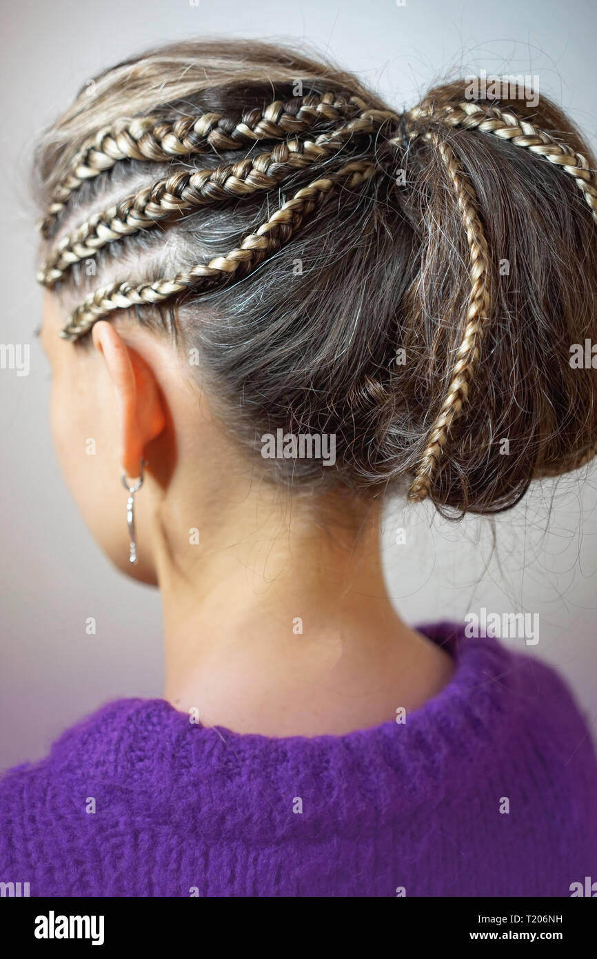 brades at the temple girls, gray hair, hairstyle in the African style Stock  Photo - Alamy