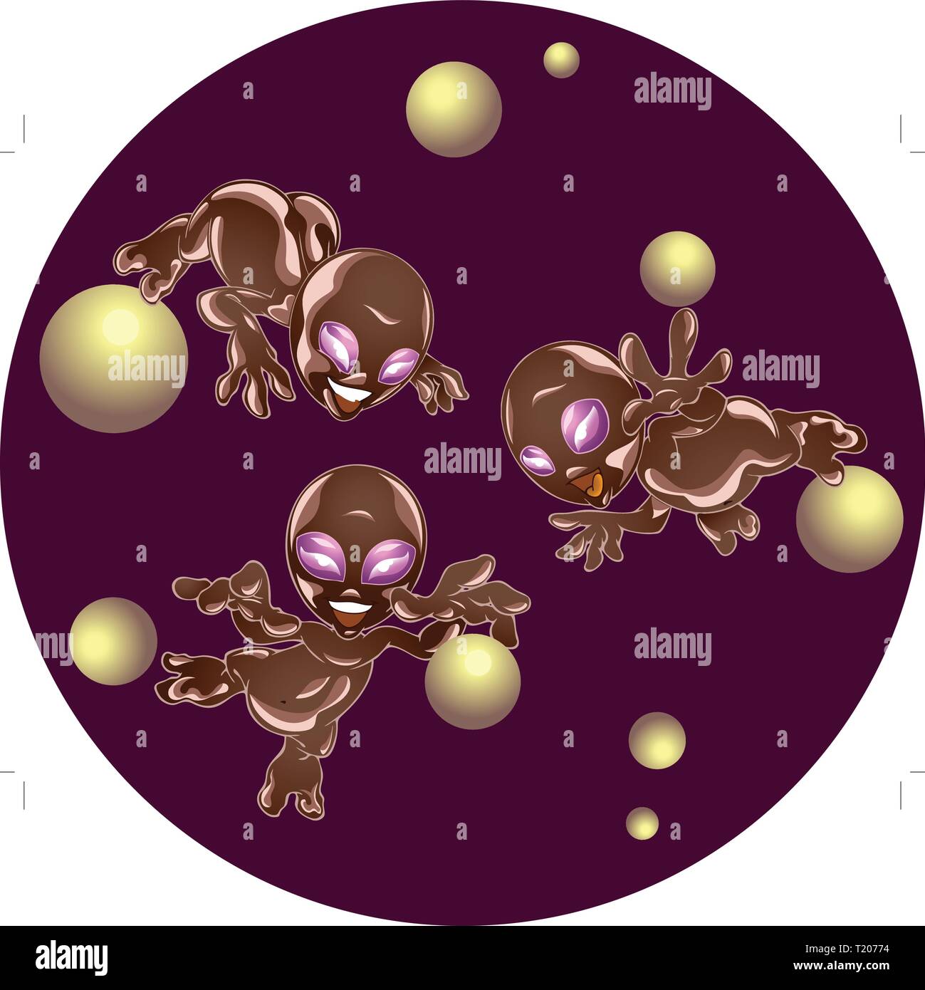 A few fun extraterrestrial beings are in space. Stock Vector