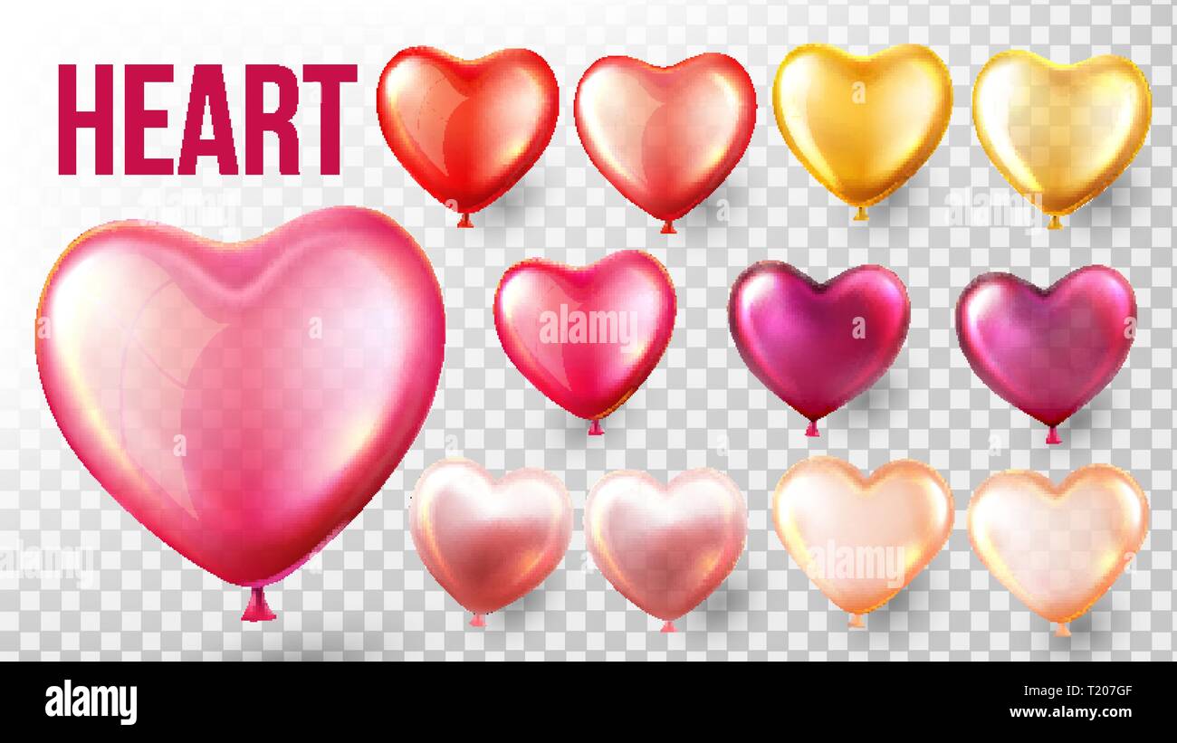 Heart Balloon Set Vector. Red And Gold. Flying Valentine Balloon In ...