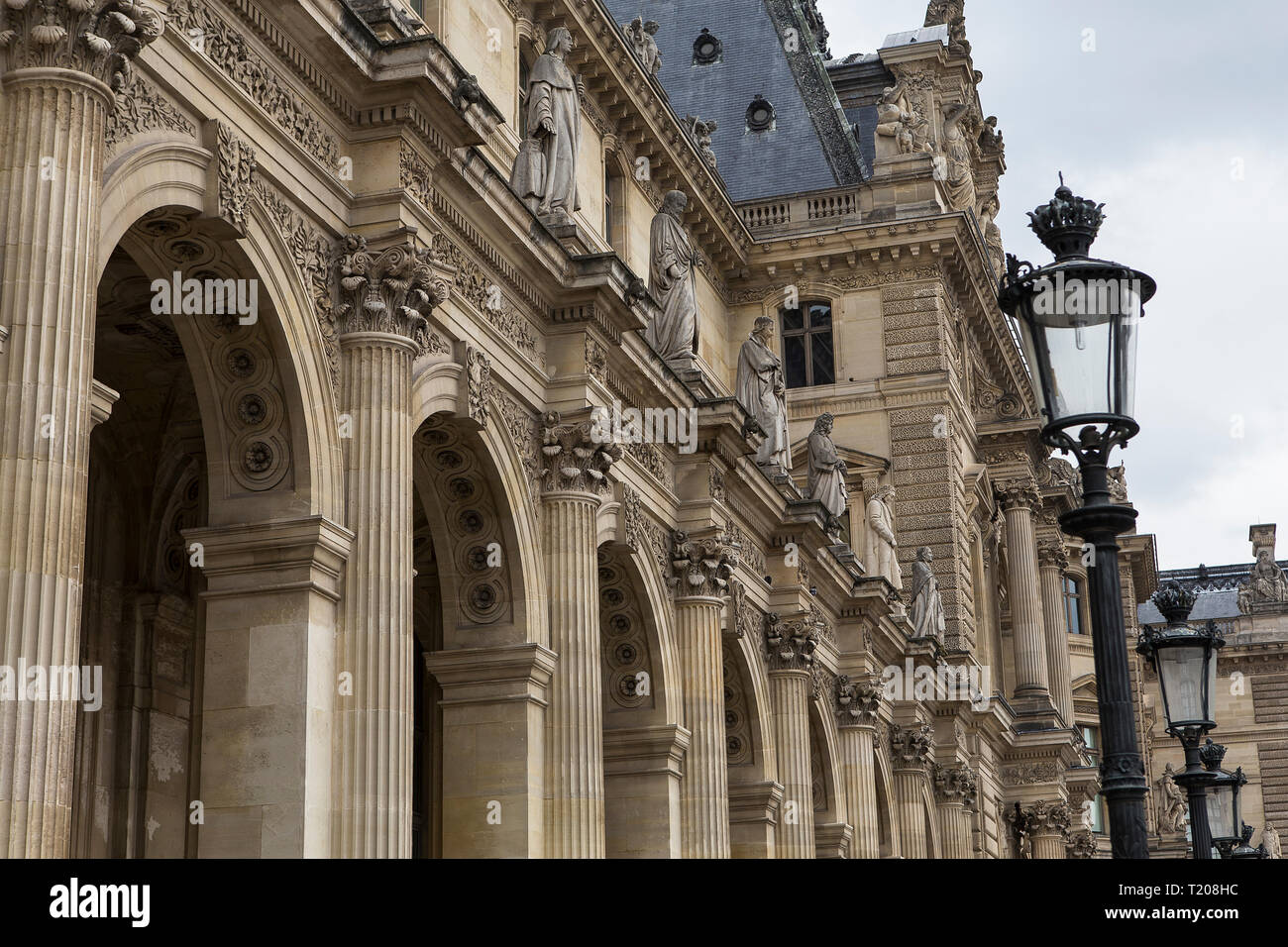 PARIS, FRANCE, APRIL 13, 2017 : architectural exteriors details of the Louvre museum, april 13, 2017, in Paris, France Stock Photo