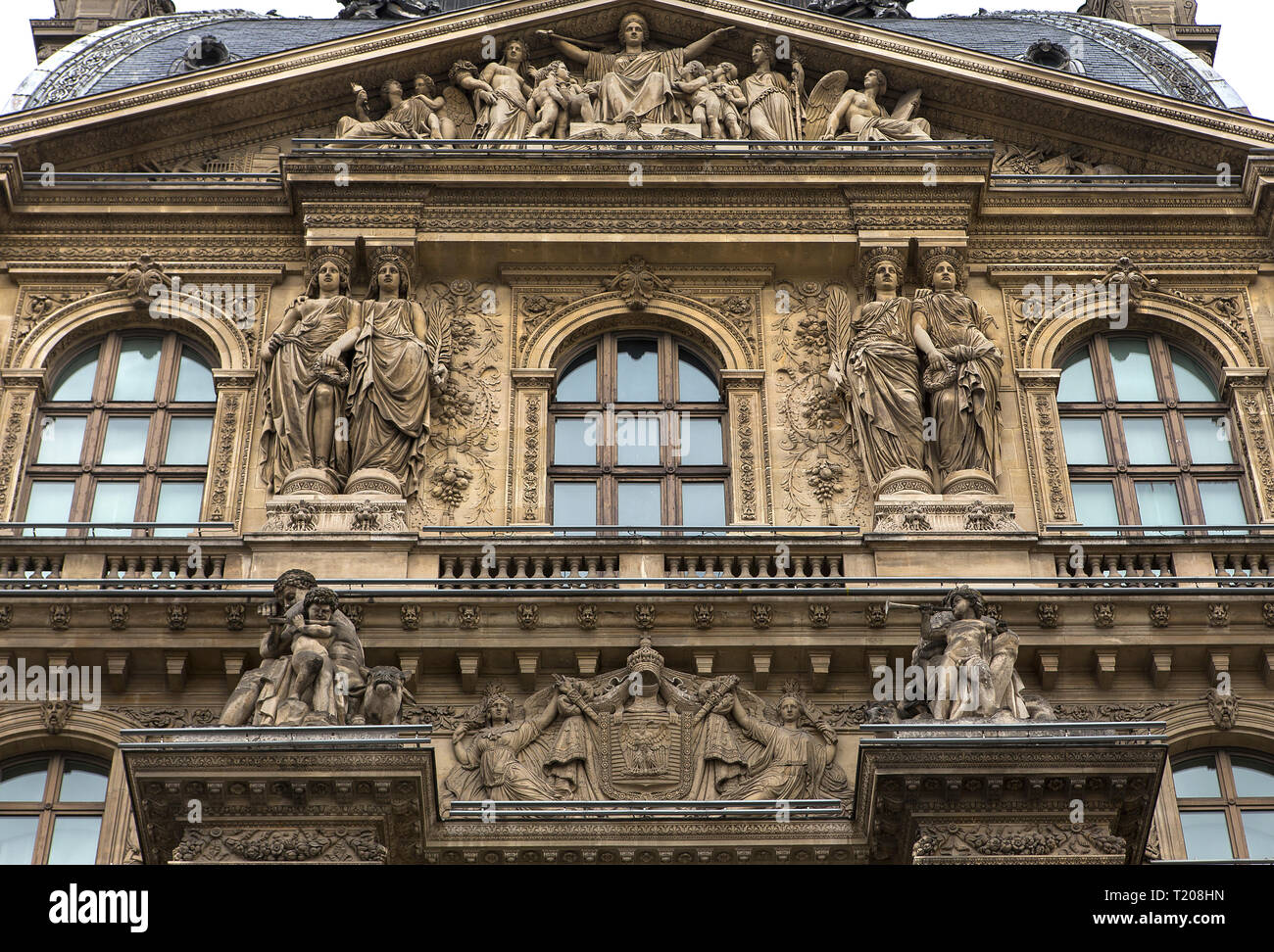 PARIS, FRANCE, APRIL 13, 2017 : architectural exteriors details of the Louvre museum, april 13, 2017, in Paris, France Stock Photo