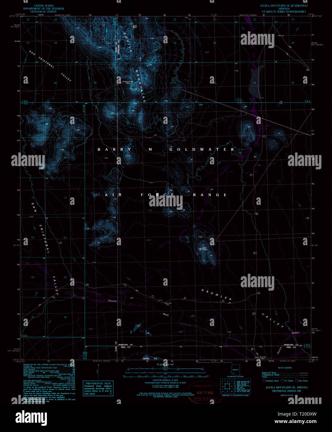 USGS TOPO Map Arizona AZ Aguila Mountains SE 310235 1990 24000 Inverted