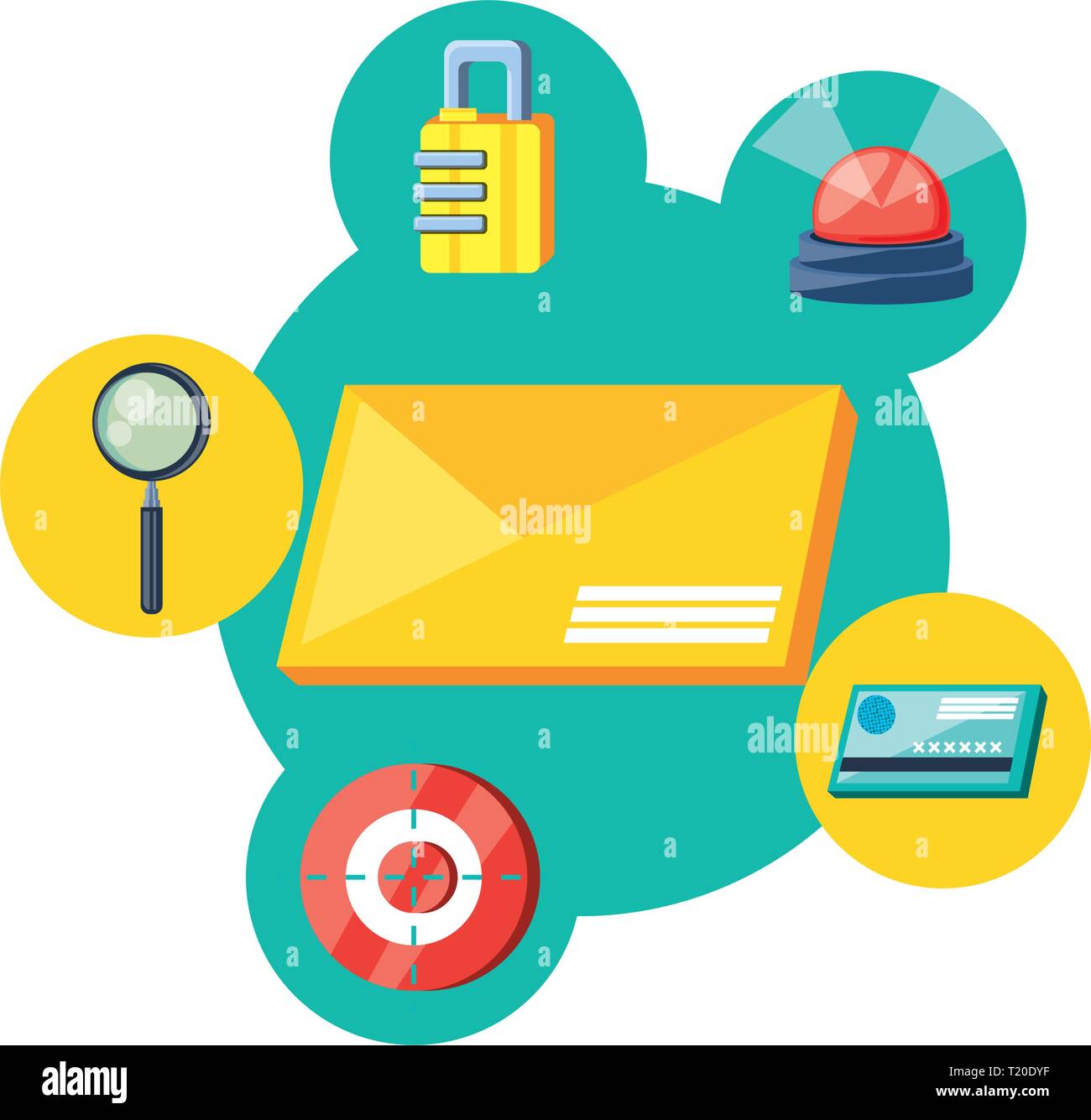 envelope mail with security icons vector illustration design Stock ...