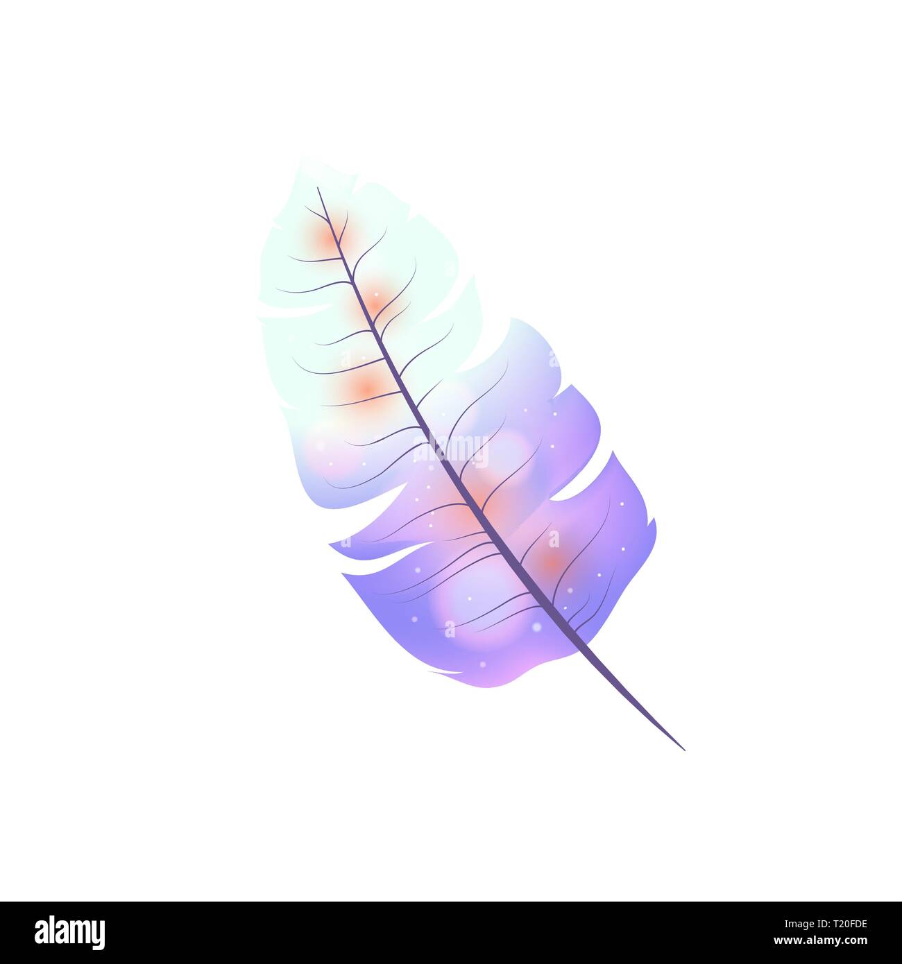 Magic colorful feather with spots on white Stock Vector