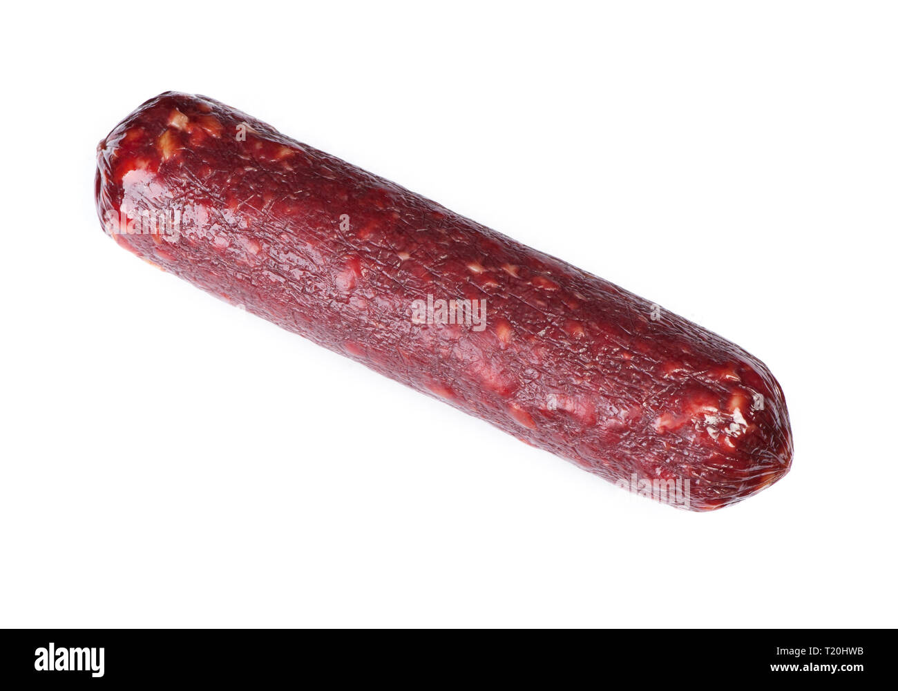 One whole smoked salami sausage isolated on white Stock Photo Alamy