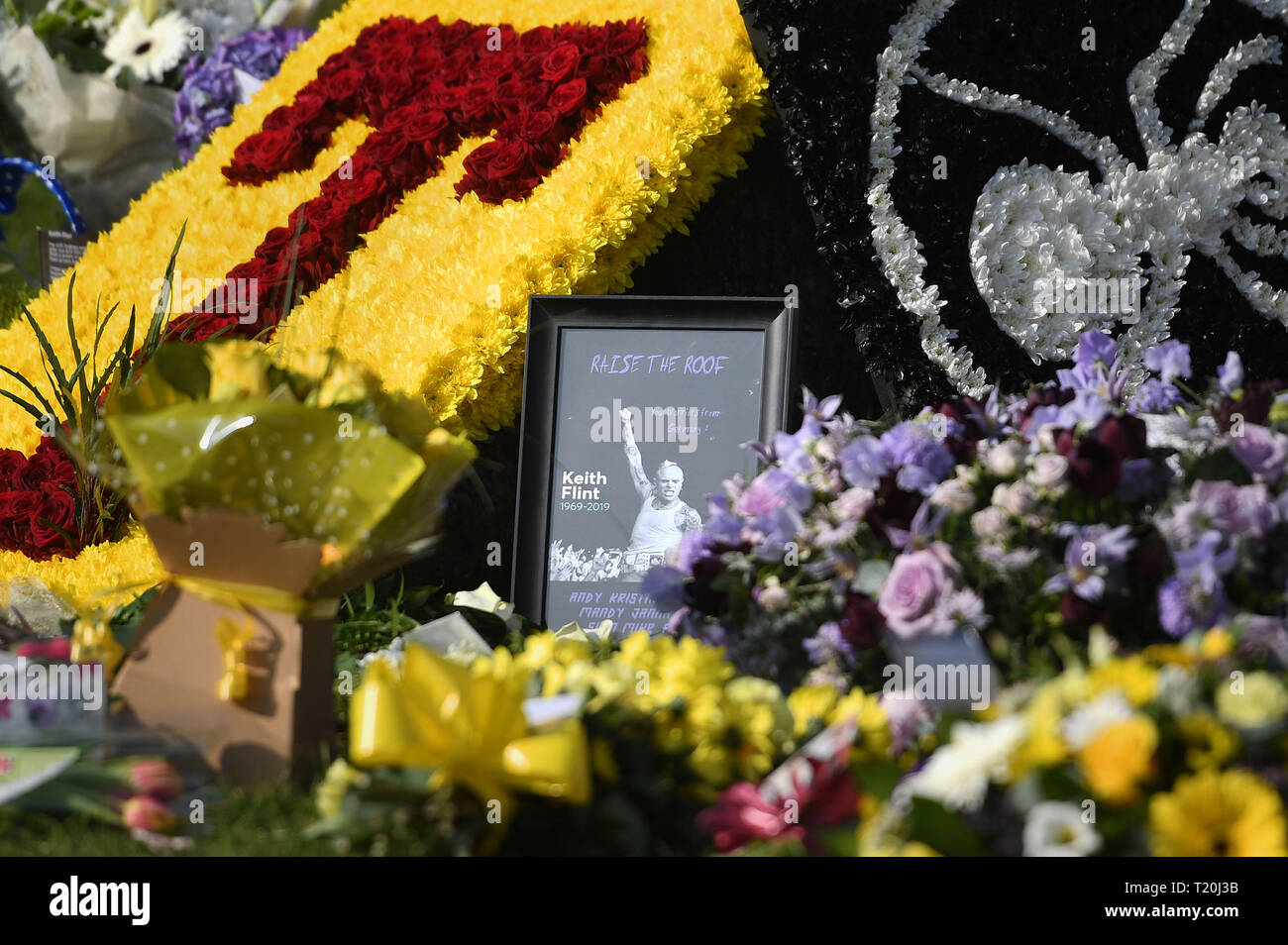 Flowers at the funeral of Keith Flint at St Mary's Church in Bocking