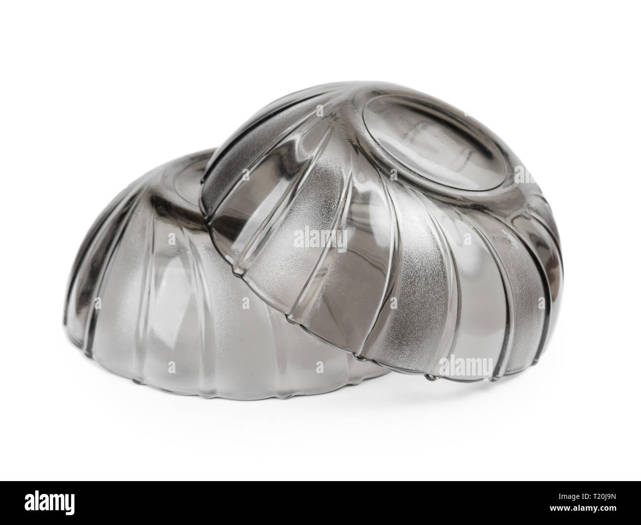 Empty black transparent bowls isolated on white background Stock Photo
