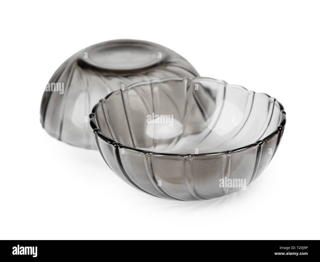 Empty black transparent bowls isolated on white background Stock Photo