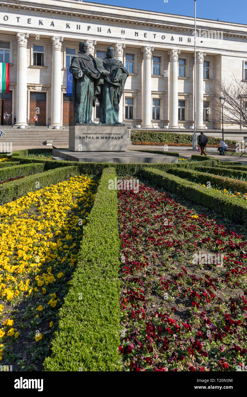 SOFIA, BULGARIA - MARCH 27, 2019: Spring view of National Library St. Cyril and Methodius in Sofia, Bulgaria Stock Photo