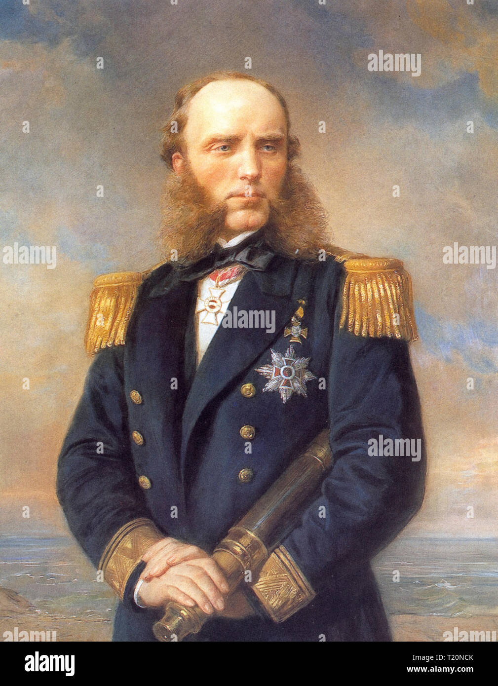 Austrian admiral Whilelm Von Tegetthoff  winner of the battle of Lissa ( 20 July 1866 ) in a portrait of Georg Decker Stock Photo
