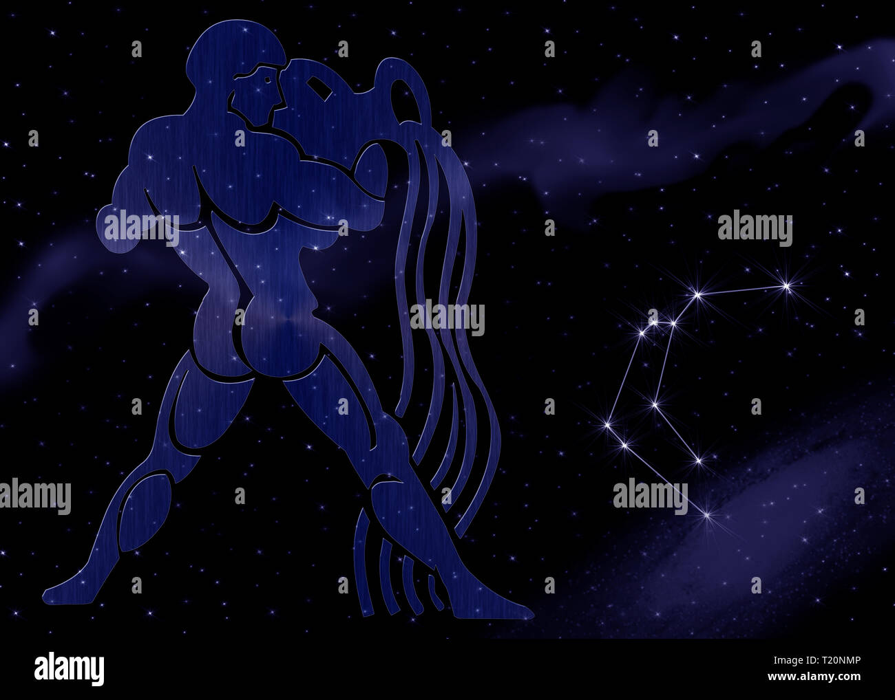 Zodiac sign with star image as relief in front of a dark blue starry