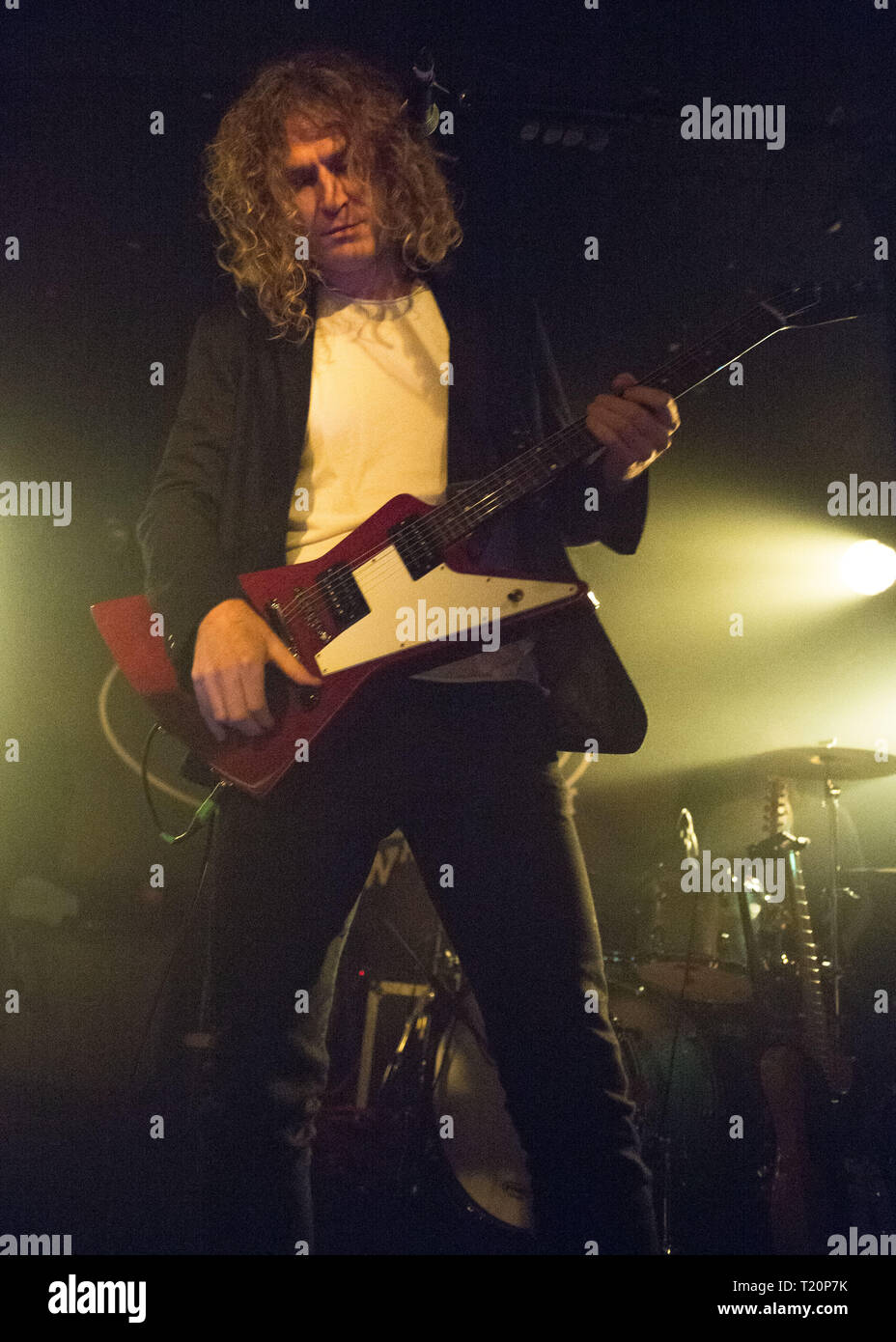 Killers Guitarist, Dave Keuning performing in Glasgow to a packed crowd at the renowned King Tuts Wah Wah Hut in Glasgow. Stock Photo