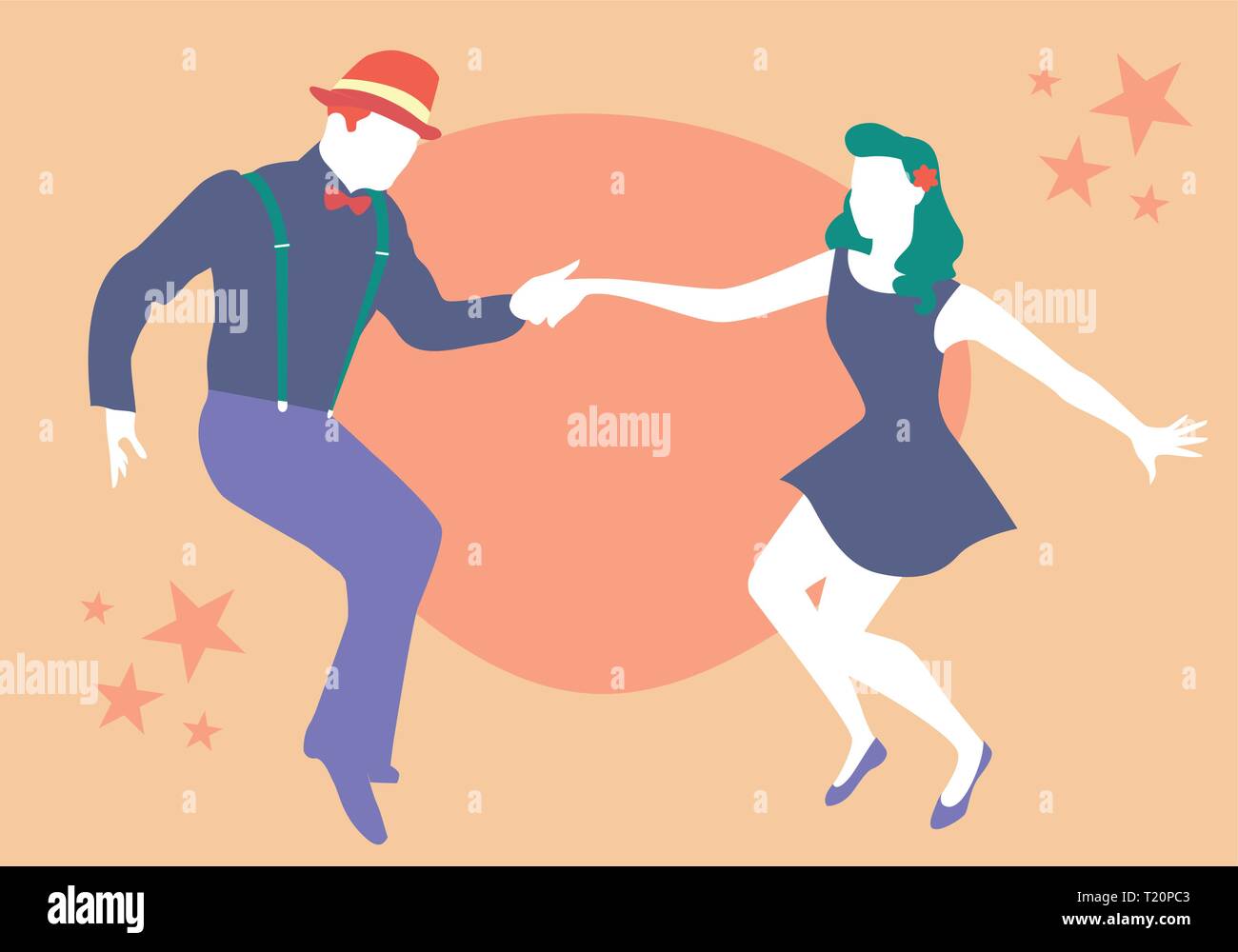 Young couple dancing swing, rock or lindy hop Stock Vector