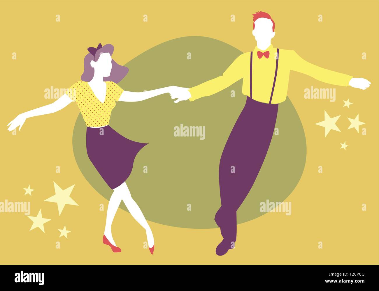Young couple dancing swing, rock or lindy hop Stock Vector