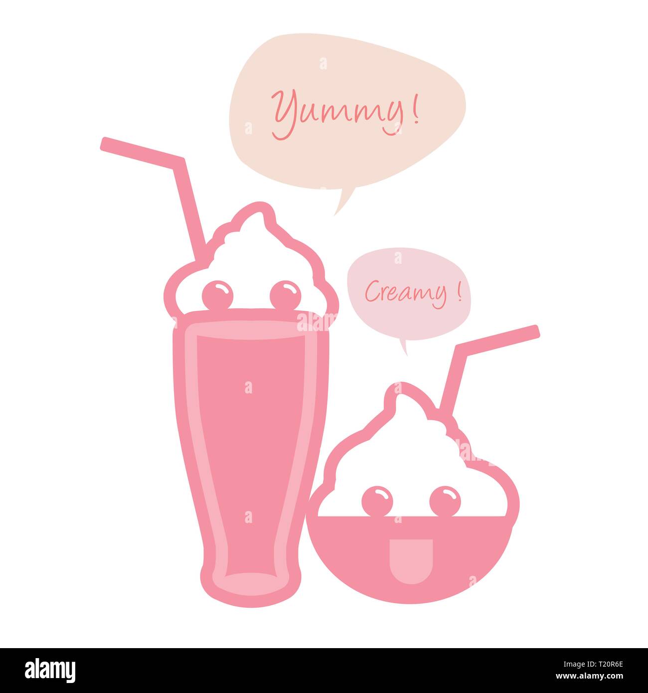 Cute ice cream, milkshake with straws and speech balloon Stock Vector