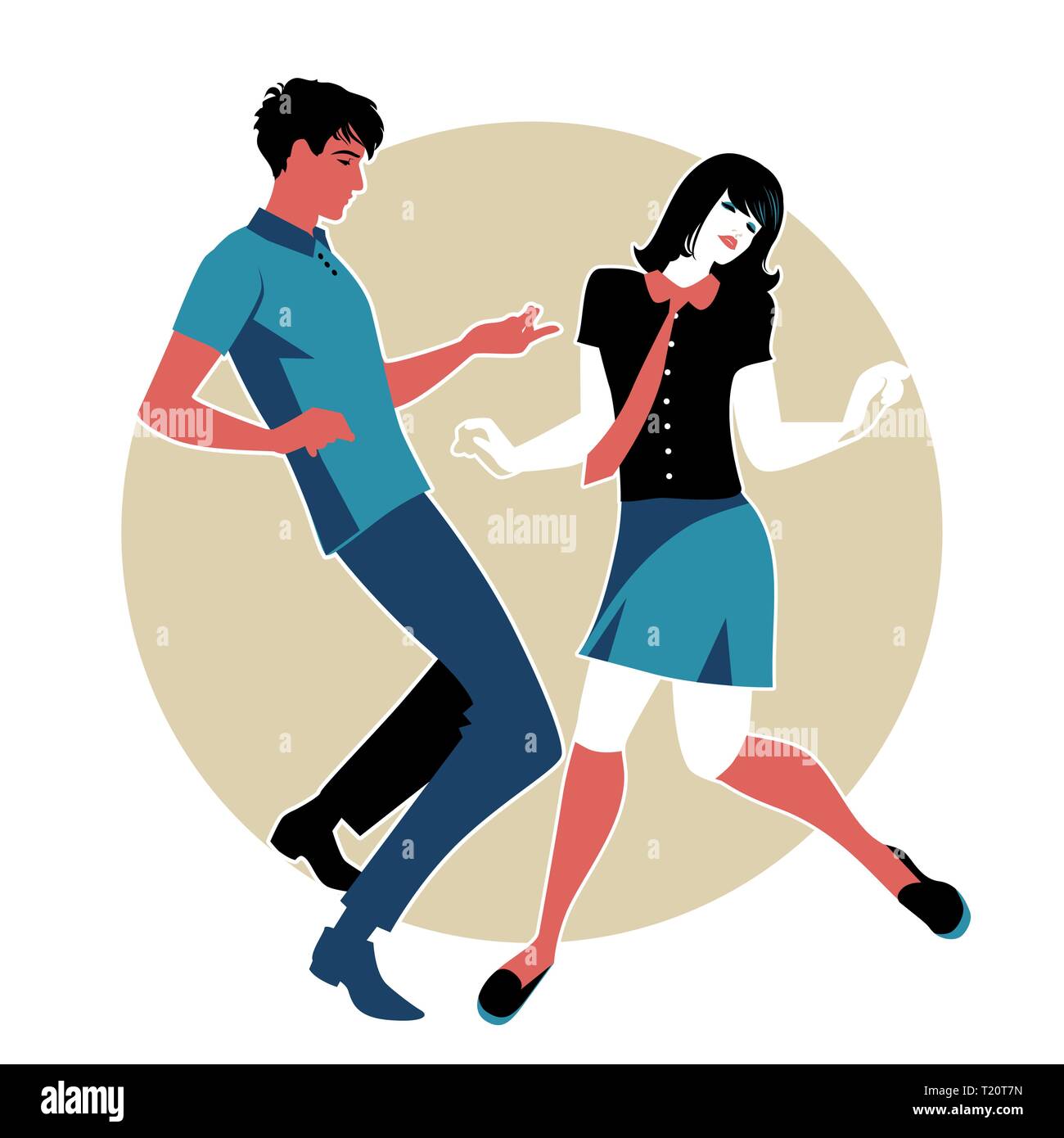 Young couple wearing retro clothes 60s, dancing Northern Soul or Mod style Stock Vector