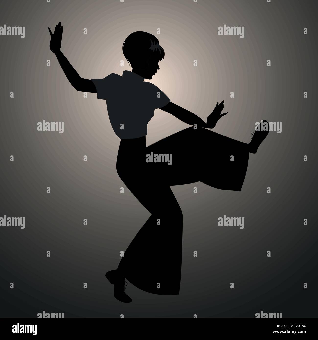 Silhouette of girl wearing wide trousers, dancing Northern Soul Stock Vector