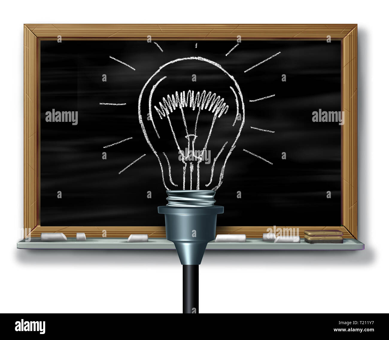 Innovate idea and creative solutions on a blackboard in school as a 3D illustration. Stock Photo