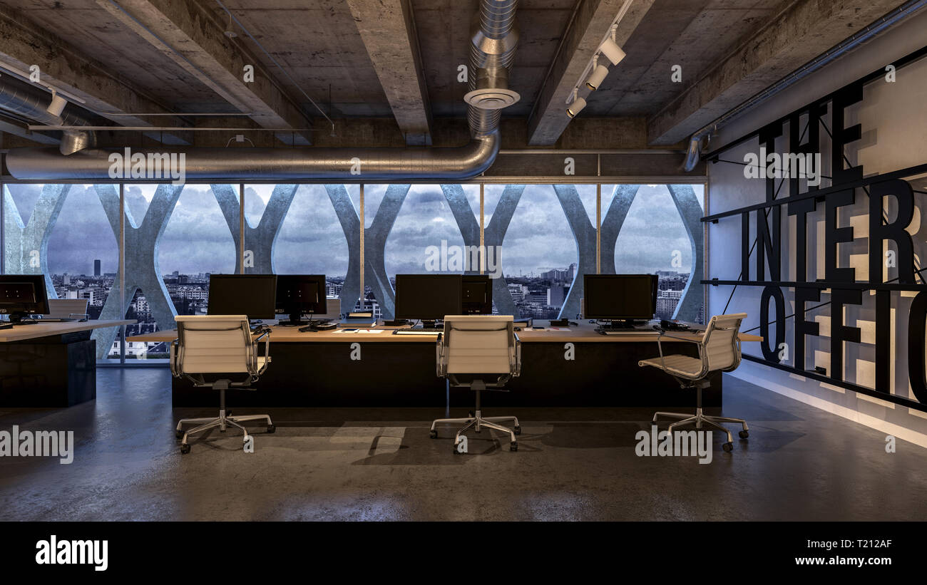 Modern Internet Company Office Interior With Panoramic View