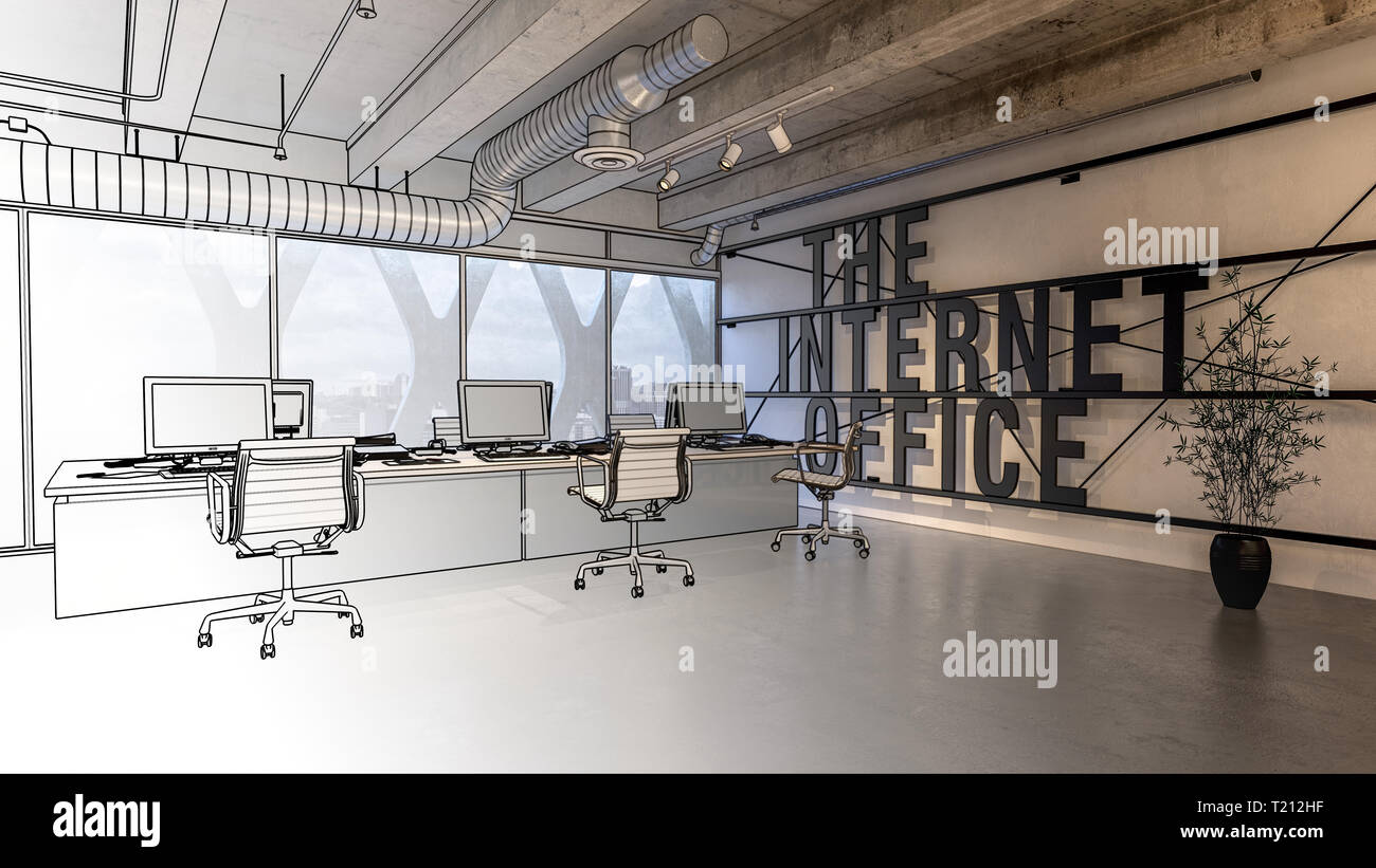 Concept Of The Internet Office Of Modern Digital Business Company Interior Design With Panoramic Windows Stock Photo Alamy,Simple Easy Interior Design Sketches