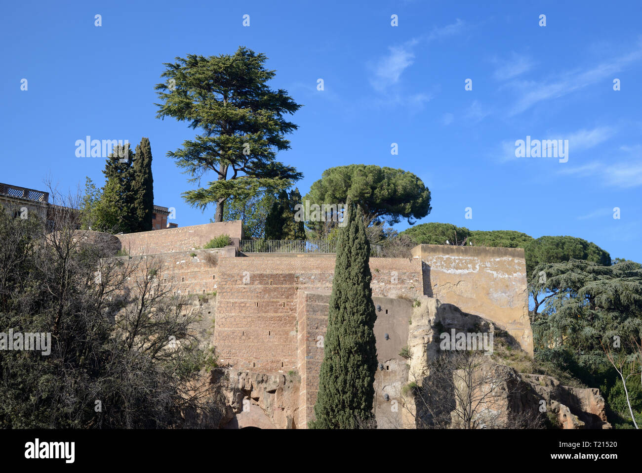 Tarpeian Rock or Tarpeian Rocks on Capitoline Hill, Site of Execution & Punishment in Ancient Rome Italy Stock Photo