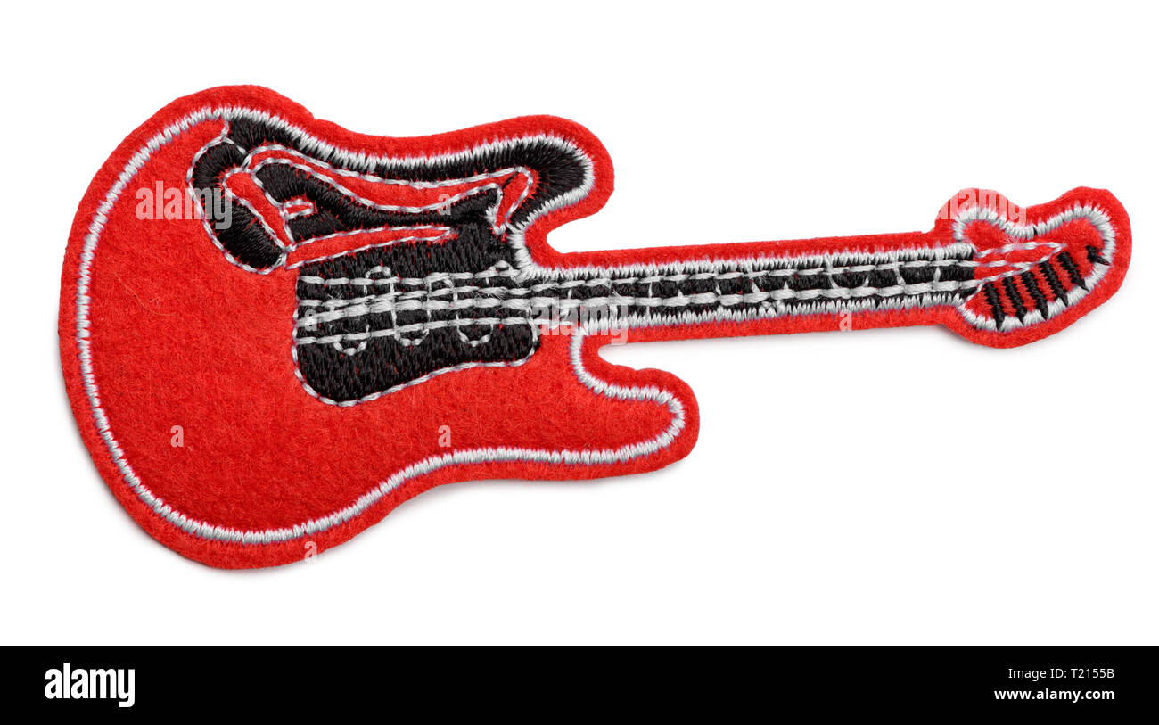 Red electro guitar fabric patch Stock Photo