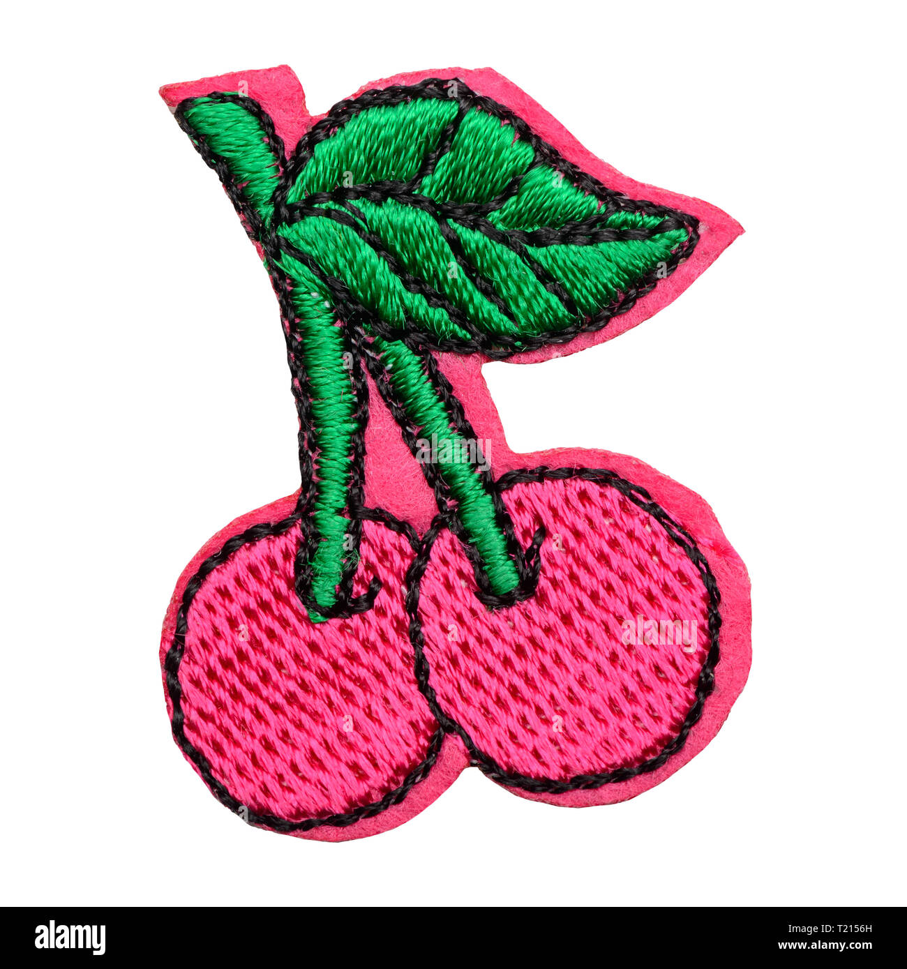 Pink cherry embroidered patch Stock Photo