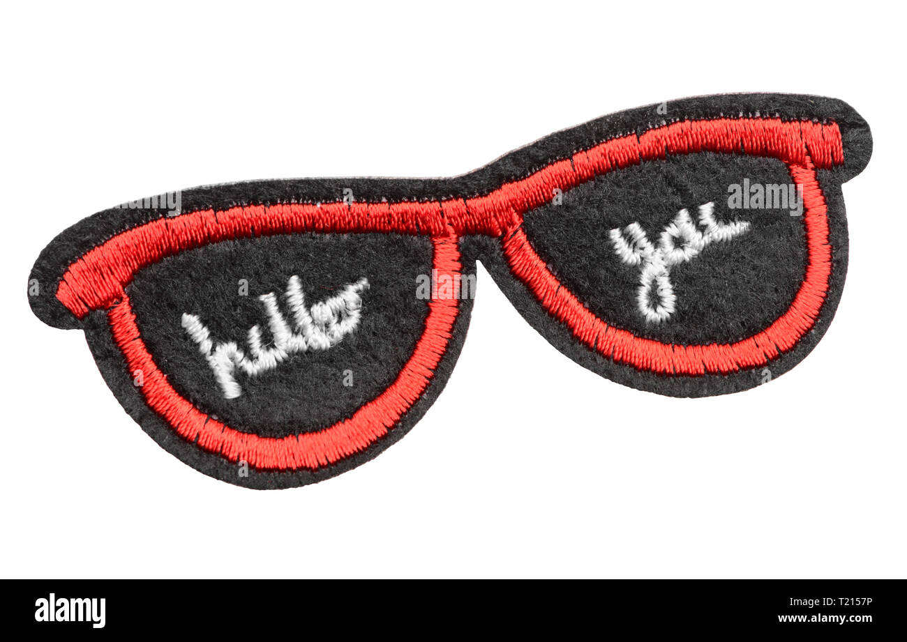 Red sunglasses fabric patch Stock Photo