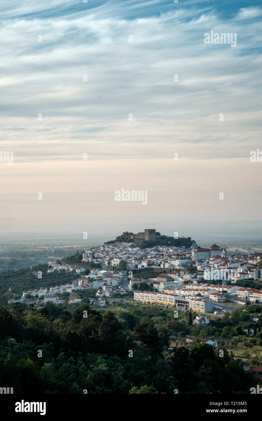 Elevated view of the medieval village of Castelo de Vide, Alentejo, Portugal Stock Photo