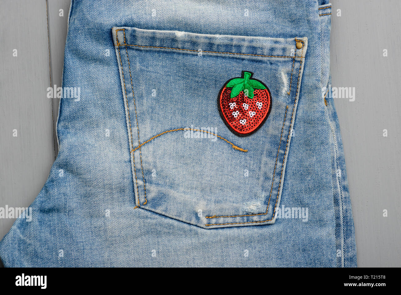 Strawberry sequin patch Stock Photo