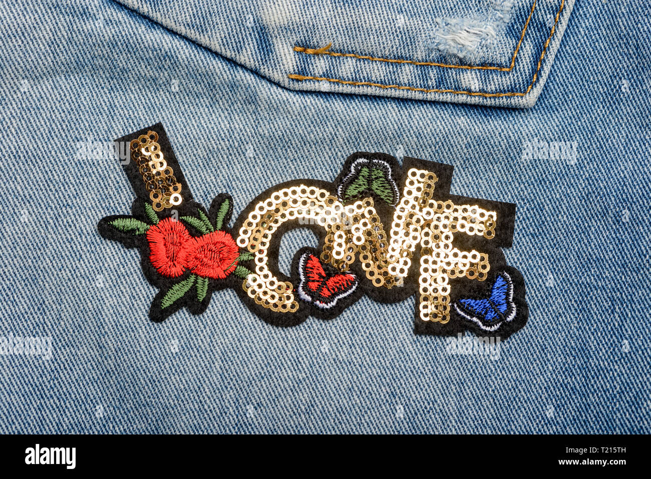 Love sequin patch Stock Photo