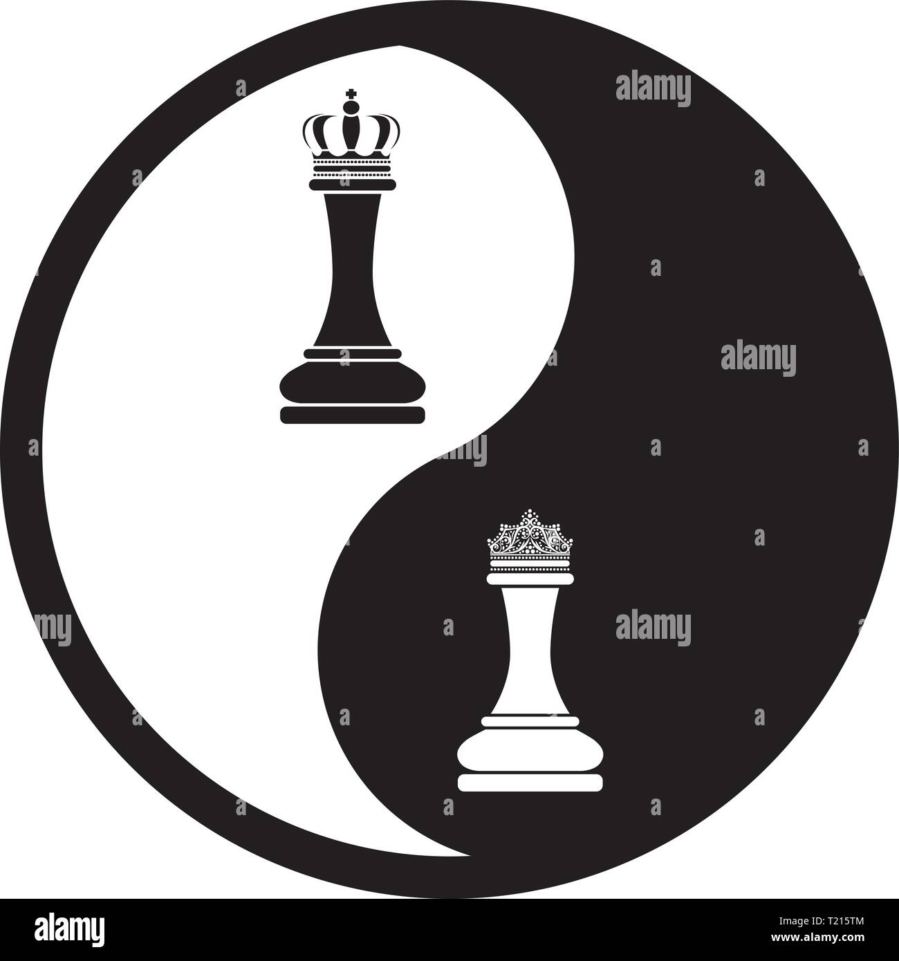 Black And White Yin Yang Logo.King And Queen Chess Figure Stock Vector