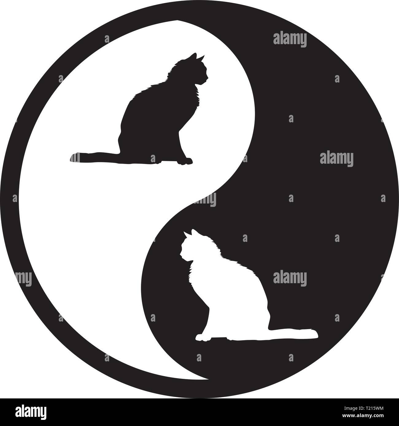 Black And White Yin Yang Logo.Cat Stock Vector