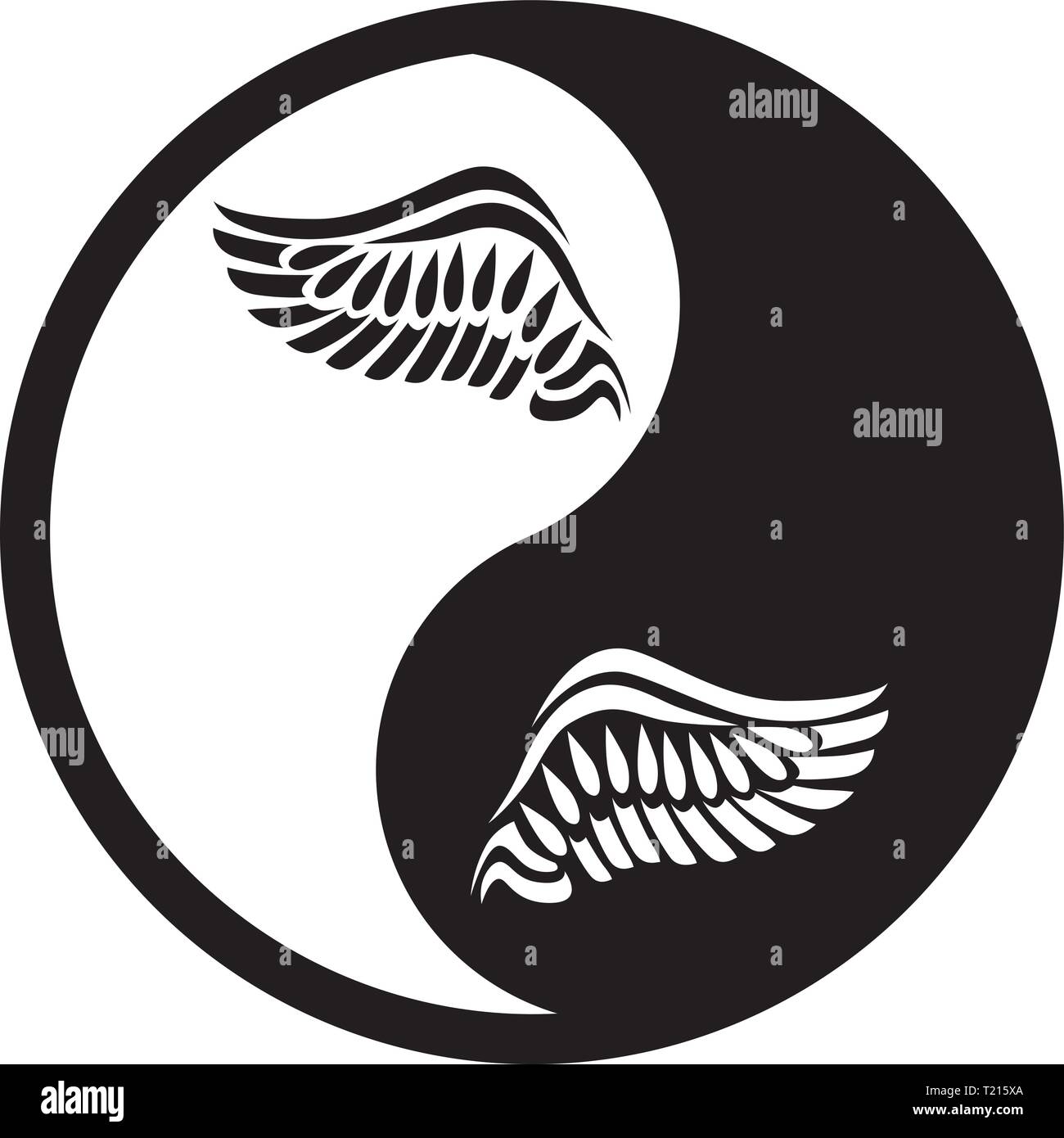 Black And White Yin Yang Logo. Angel Wings Stock Vector