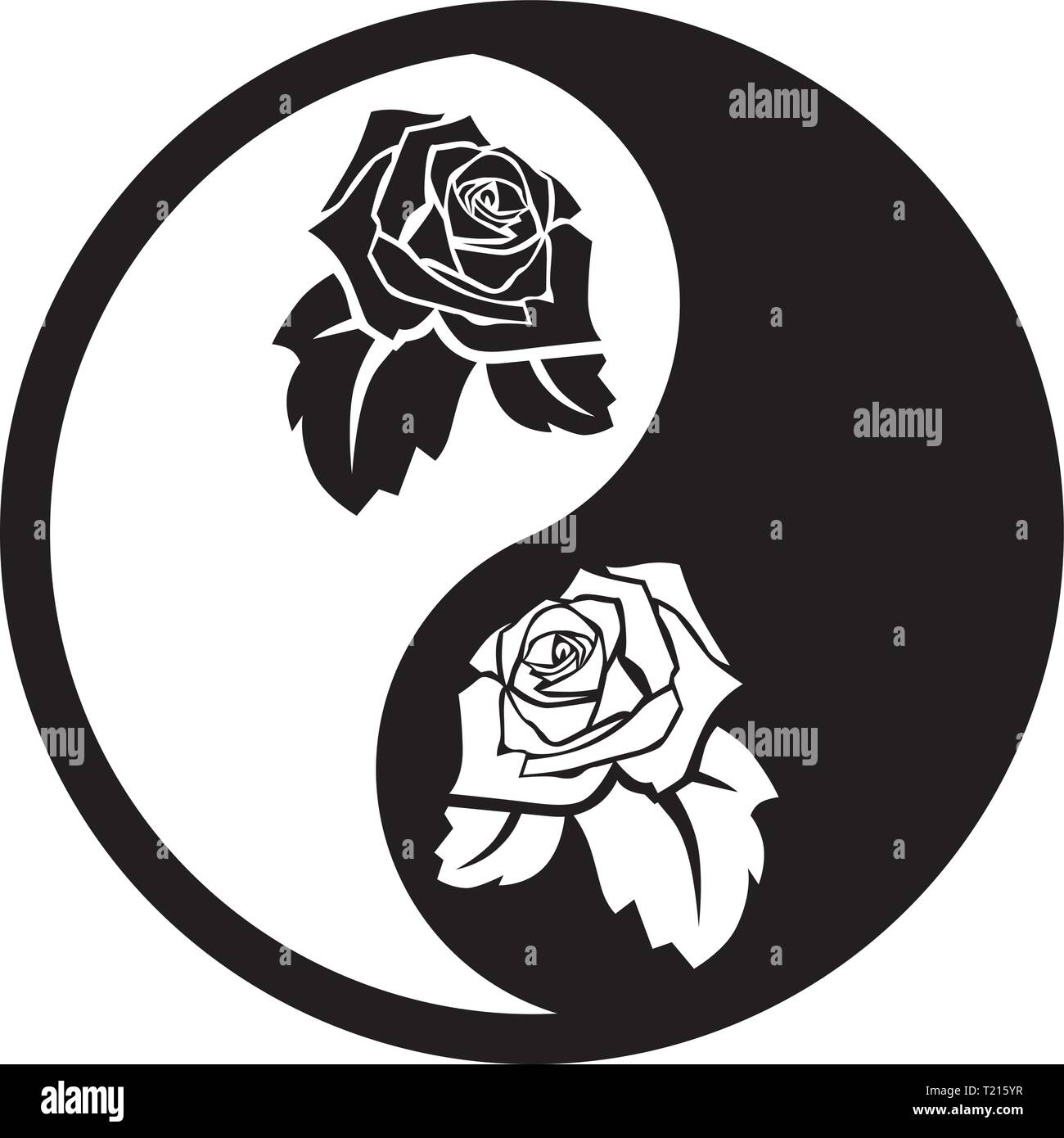 Black And White Yin Yang Logo. Rose Stock Vector