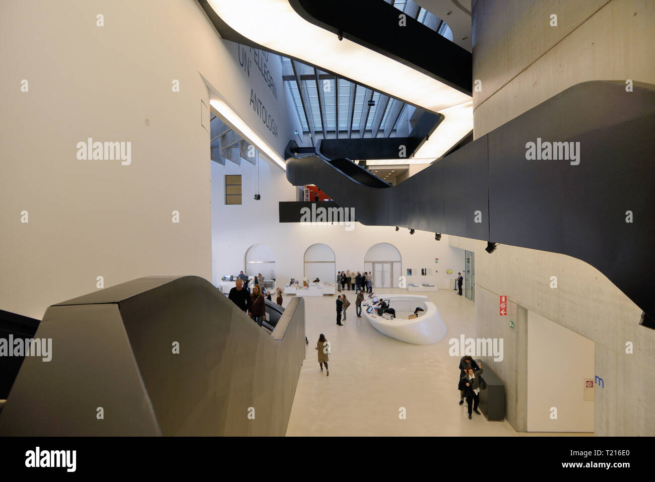 Entrance Hall, Lobby or Foyer Interior MAXXI Art Gallery or Art Museum, National Museum of 21st-Century Arts, Rome designed by Zaha Hadid in 2010 Stock Photo