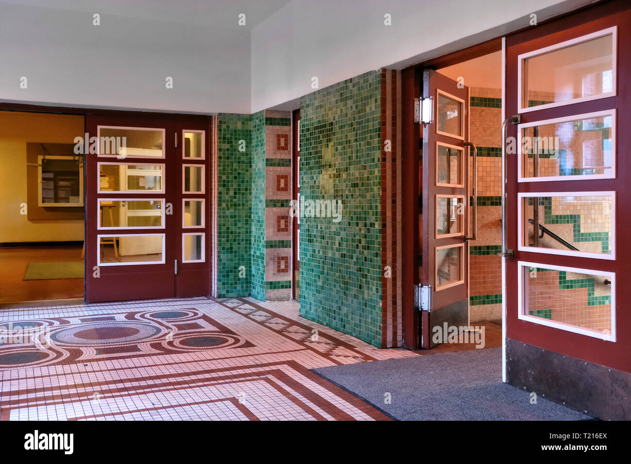 Corridor, entrance area to the former Jewish Girls School in Auguststraße. Stock Photo