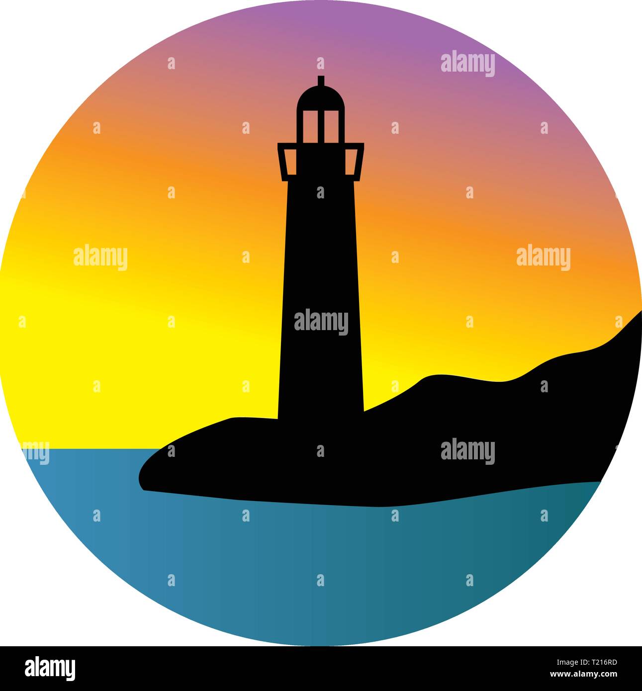 lighthouse and ocean waves, logo icon Stock Vector