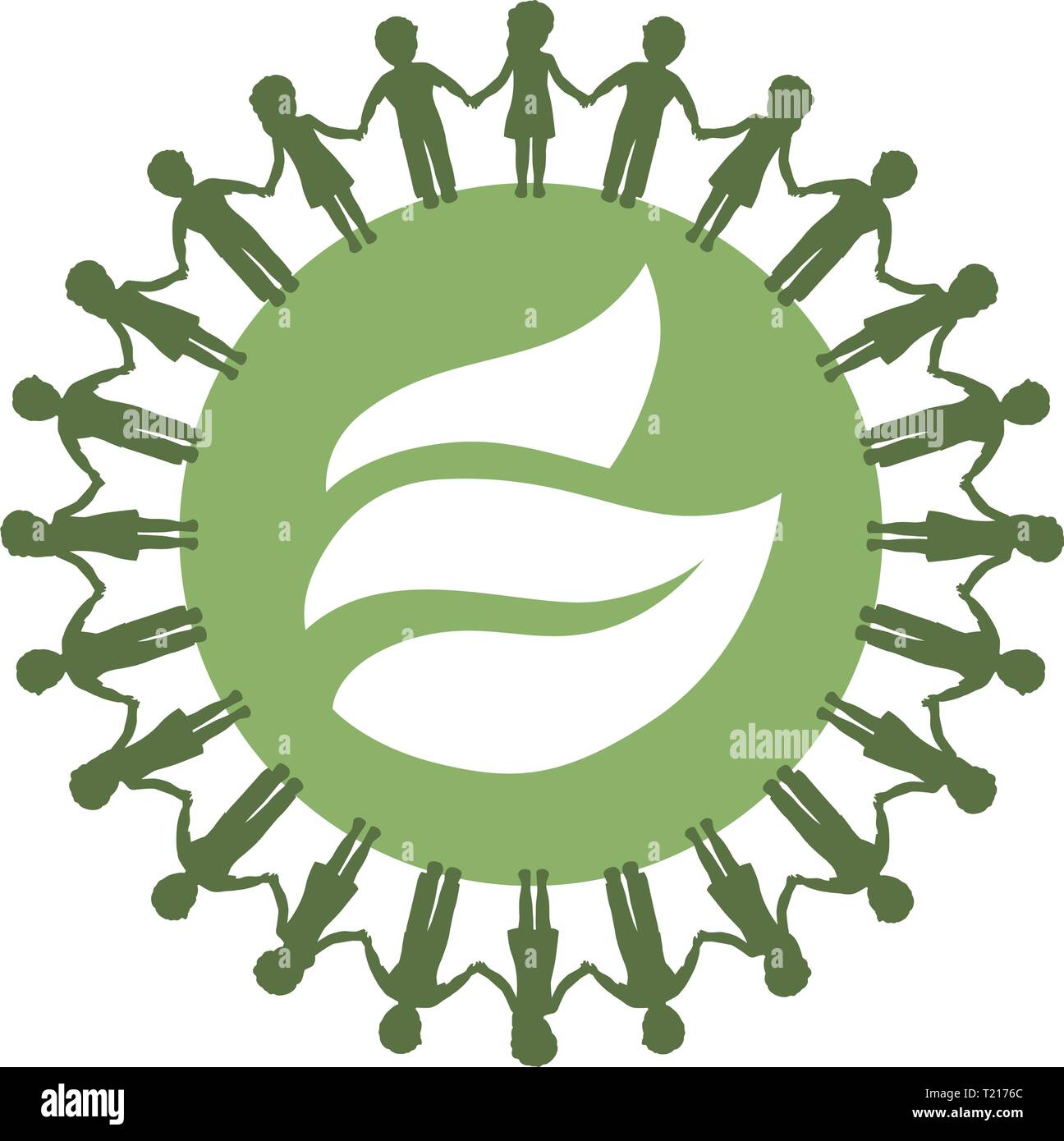 leaves inside kids chain , environment related illustration Stock Vector