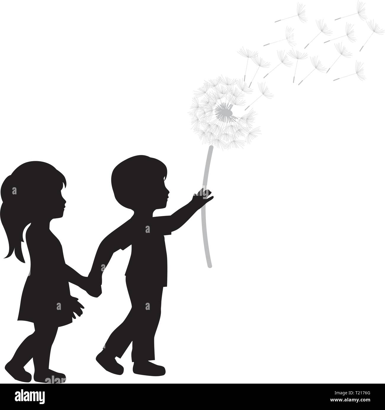 miniature boy and girl with dandelion flower Stock Vector