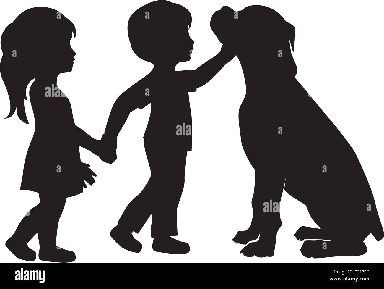 little kids and dog, logo icon Stock Vector