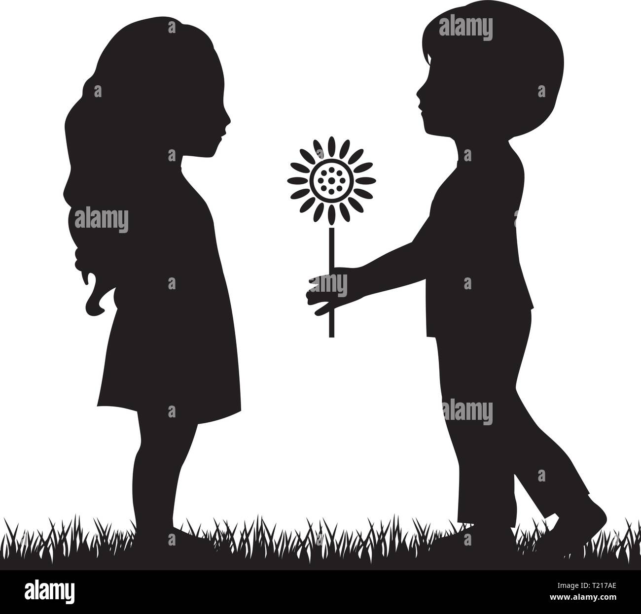 boy giving flower to girl Stock Vector Image & Art - Alamy