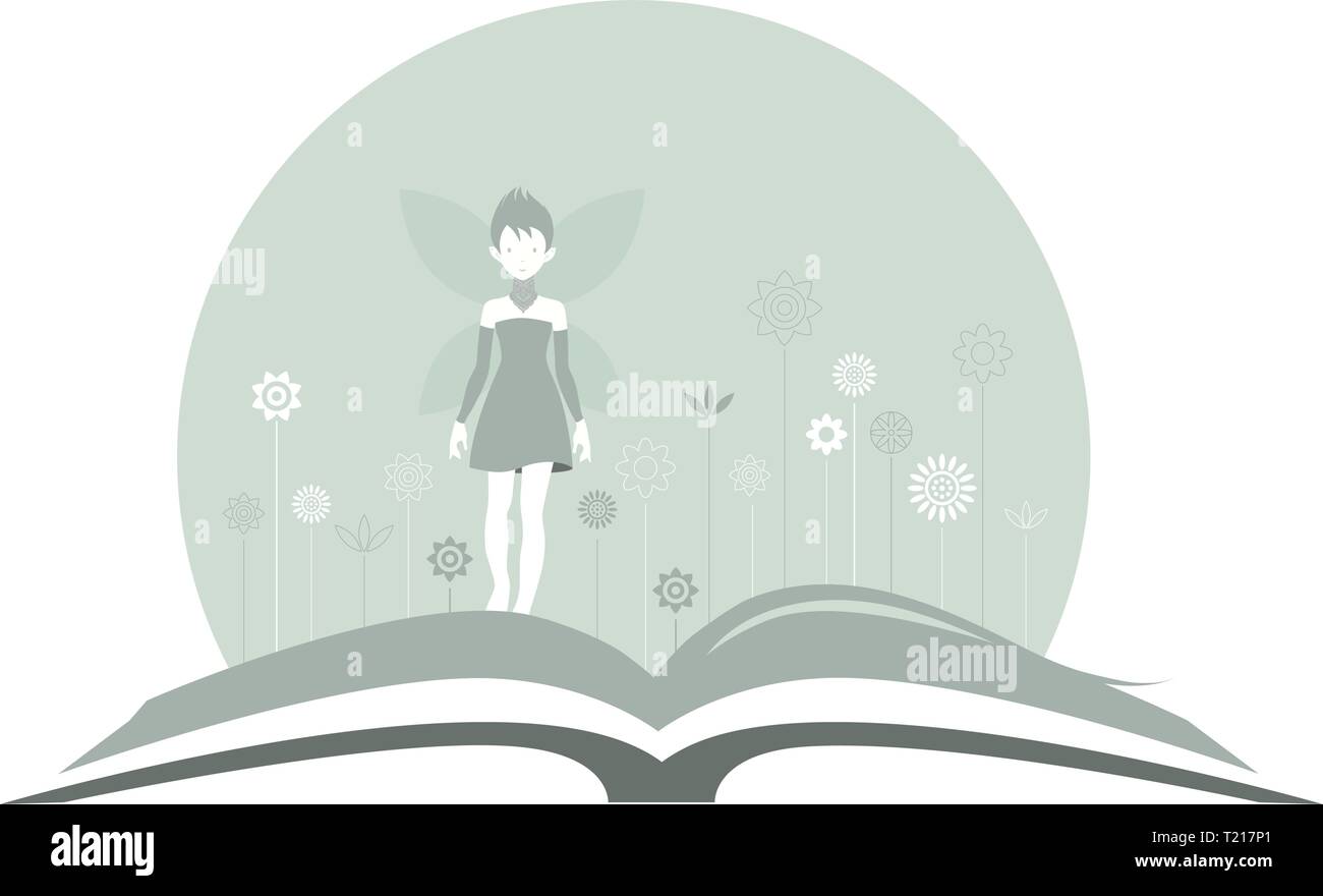 open book with little fairy, logo icon Stock Vector