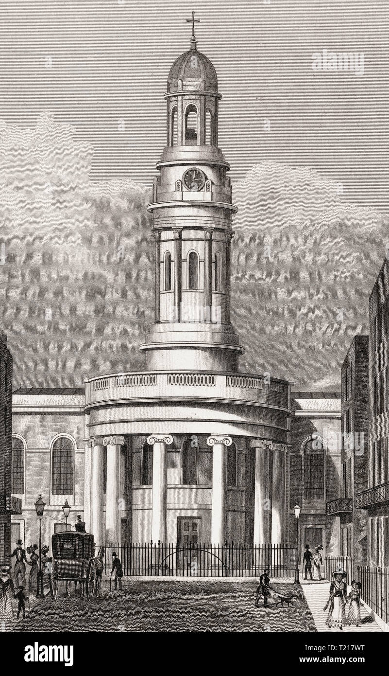 St Mary's, Bryanston Square, London, UK, illustration by Th. H. Shepherd, 1826 Stock Photo