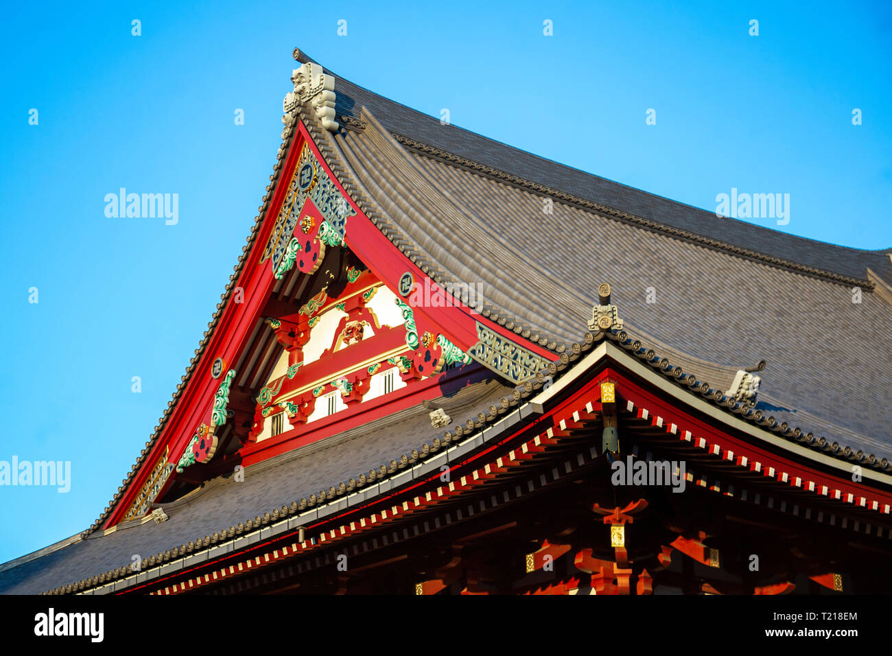 Detail of the Roof of a Buddhist Temple Stock Photo