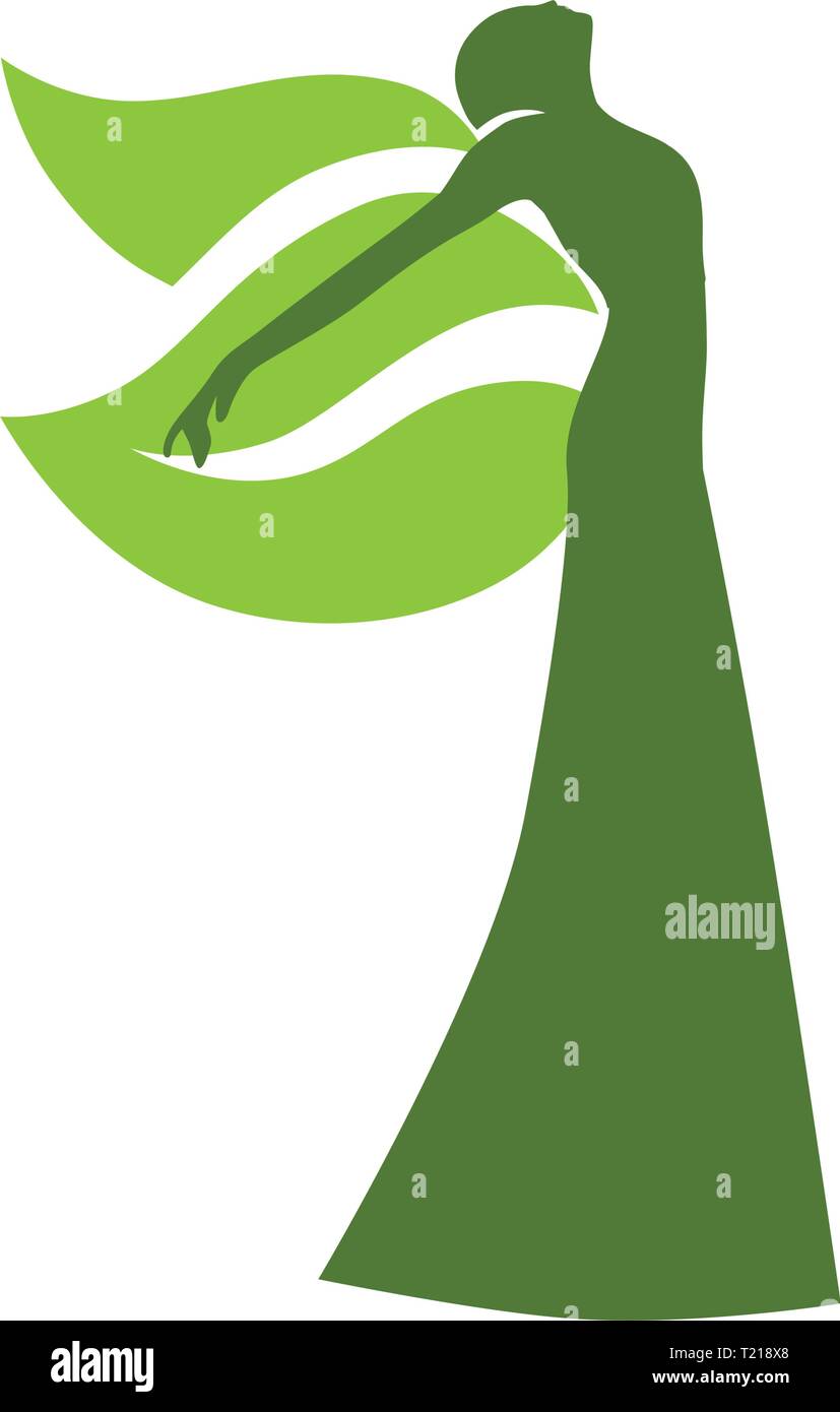 woman with green leaves wings Stock Vector